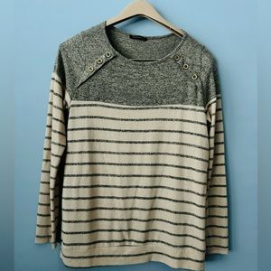 Stacatto Women's Gray & Cream Stripe Sweater Small